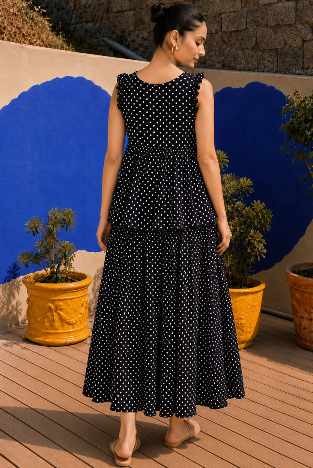 Midnight Polka Dot Ruffle Skirt Set