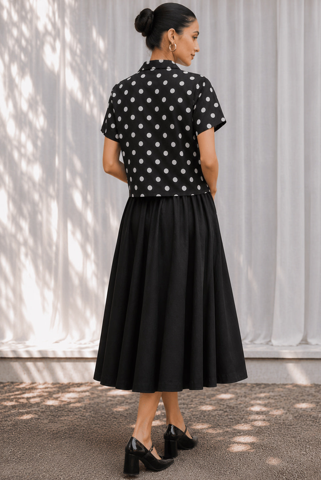 Vintage Polka Dot Midi Skirt Set