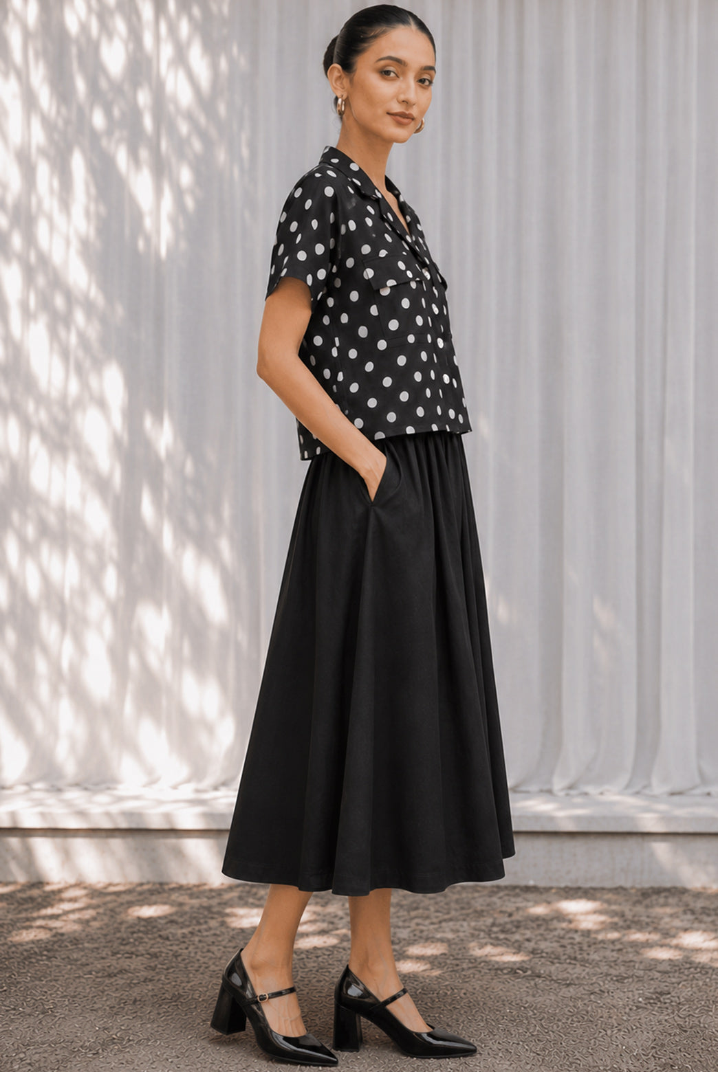 Vintage Polka Dot Midi Skirt Set