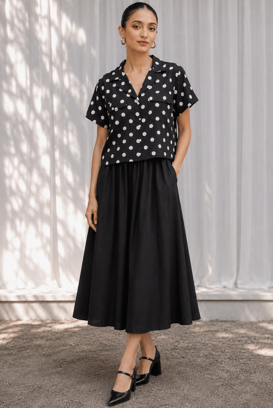 Vintage Polka Dot Midi Skirt Set