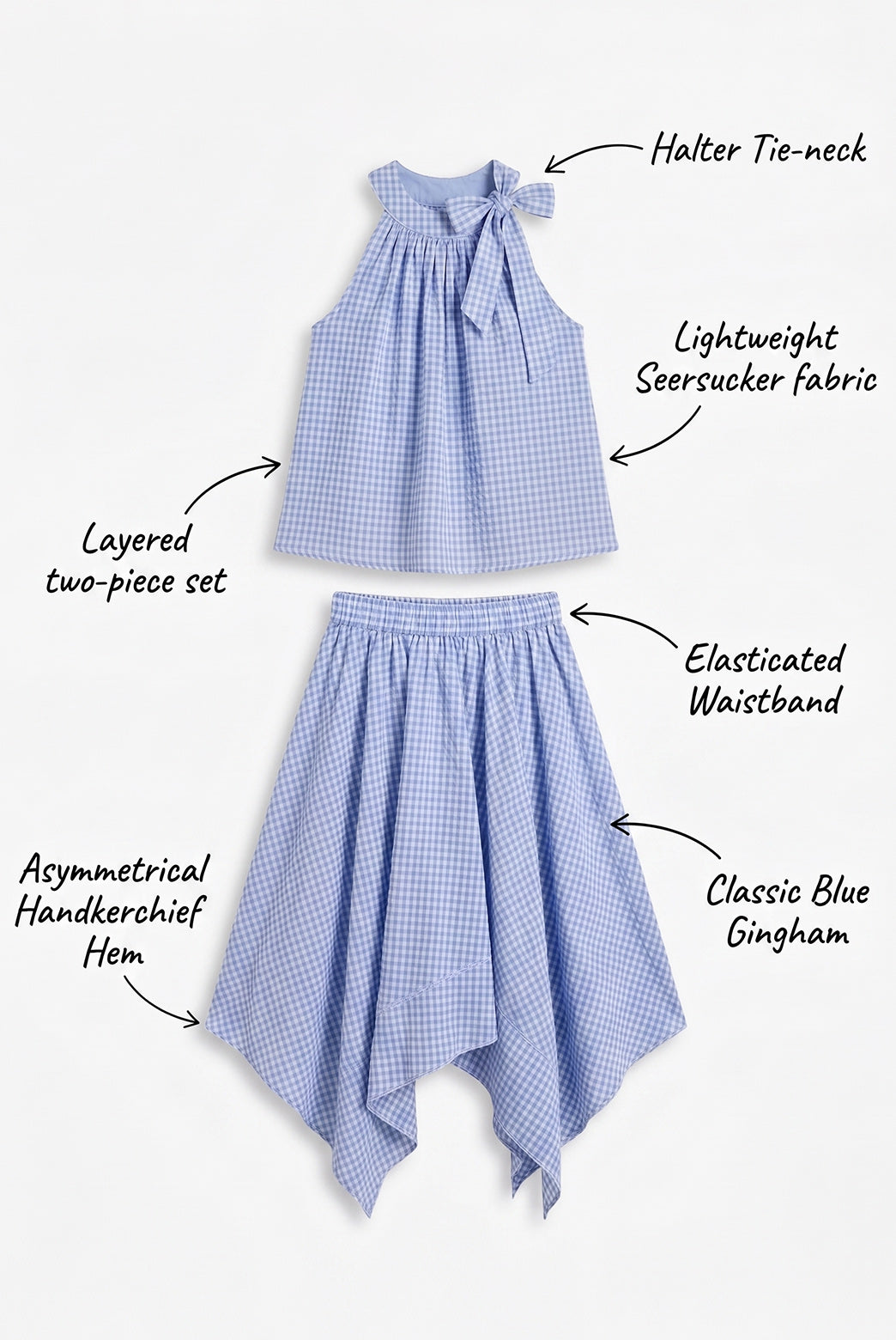 Blue Gingham Halter Neck Co-Ord Set