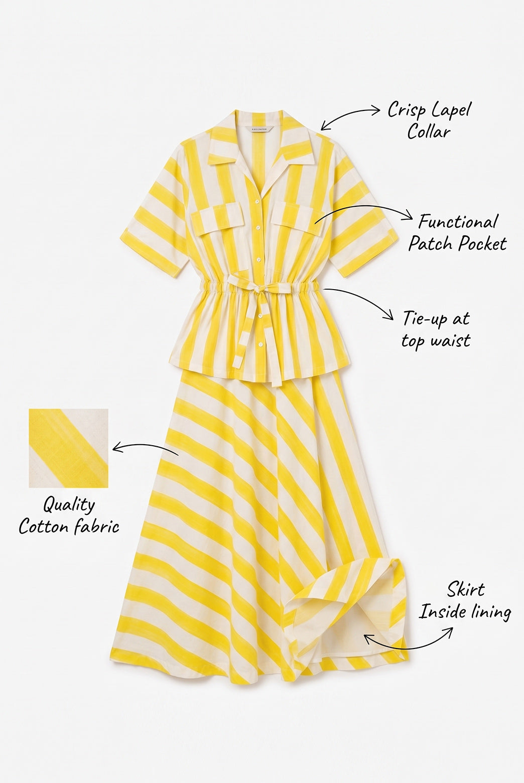 Yellow Striped Tie-Waist Shirt & Flared Skirt Set