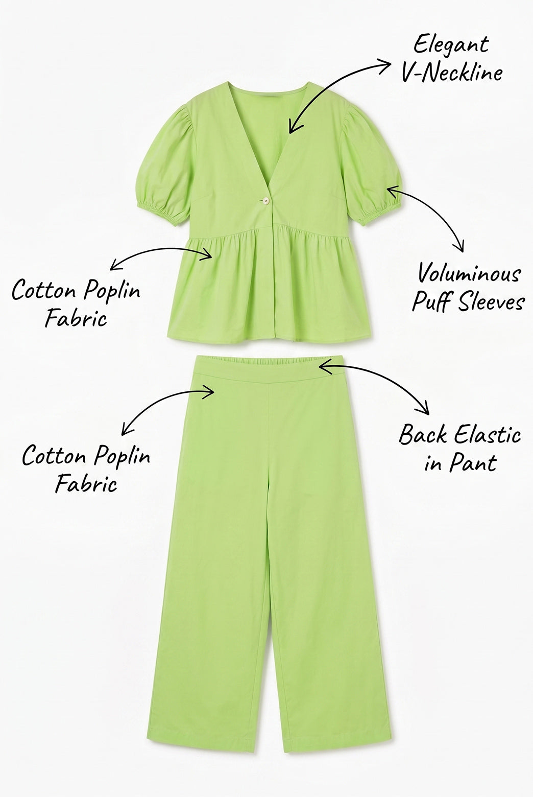 Lime Green Cotton Poplin Peplum Co-Ord Set