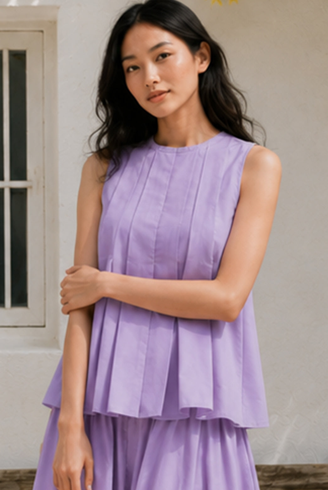 Lavender Pleated Top & Maxi Skirt Set