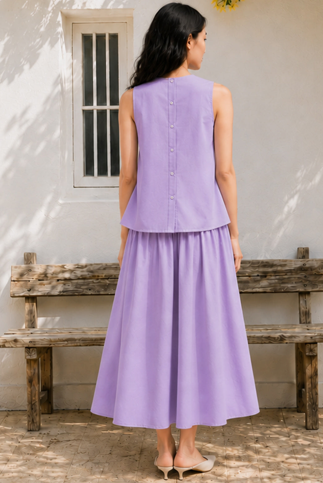 Lavender Pleated Top & Maxi Skirt Set