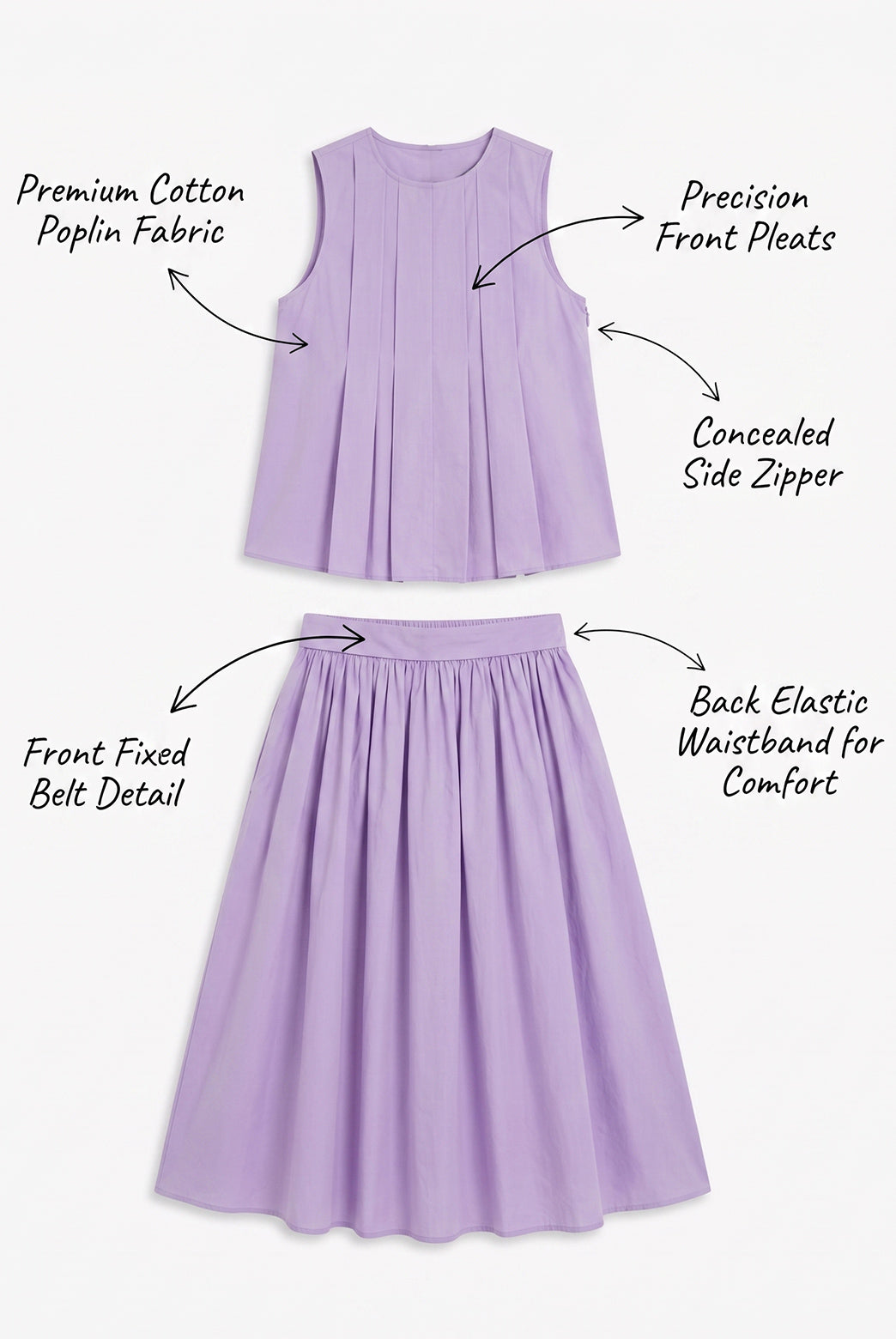 Lavender Pleated Top & Maxi Skirt Set
