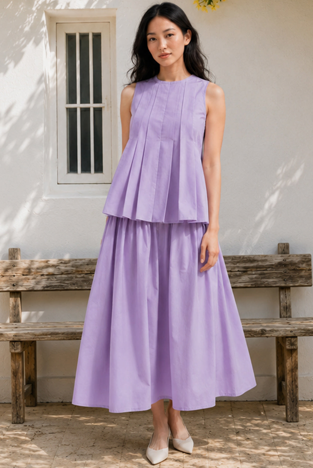 Lavender Pleated Top & Maxi Skirt Set