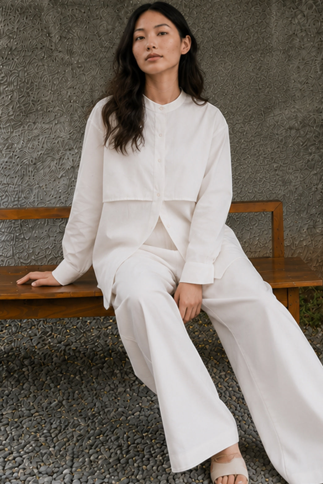 White Double Layer Shirt Co-Ord Set
