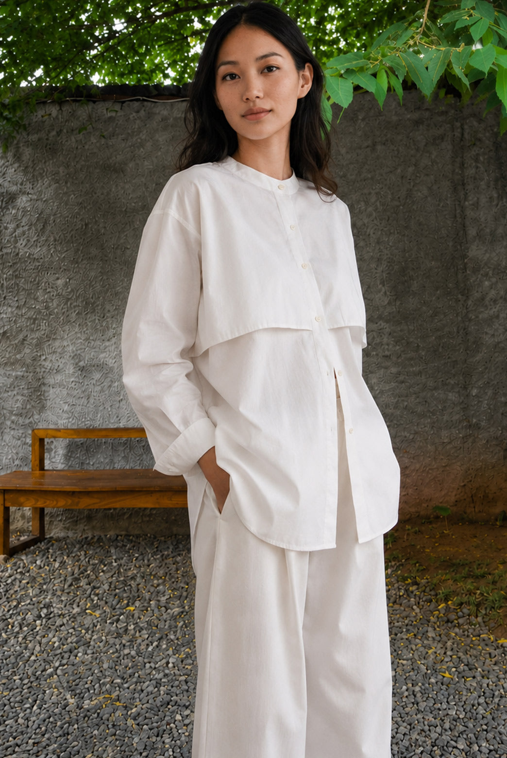 White Double Layer Shirt Co-Ord Set