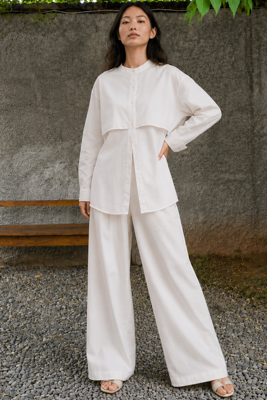 White Double Layer Shirt Co-Ord Set
