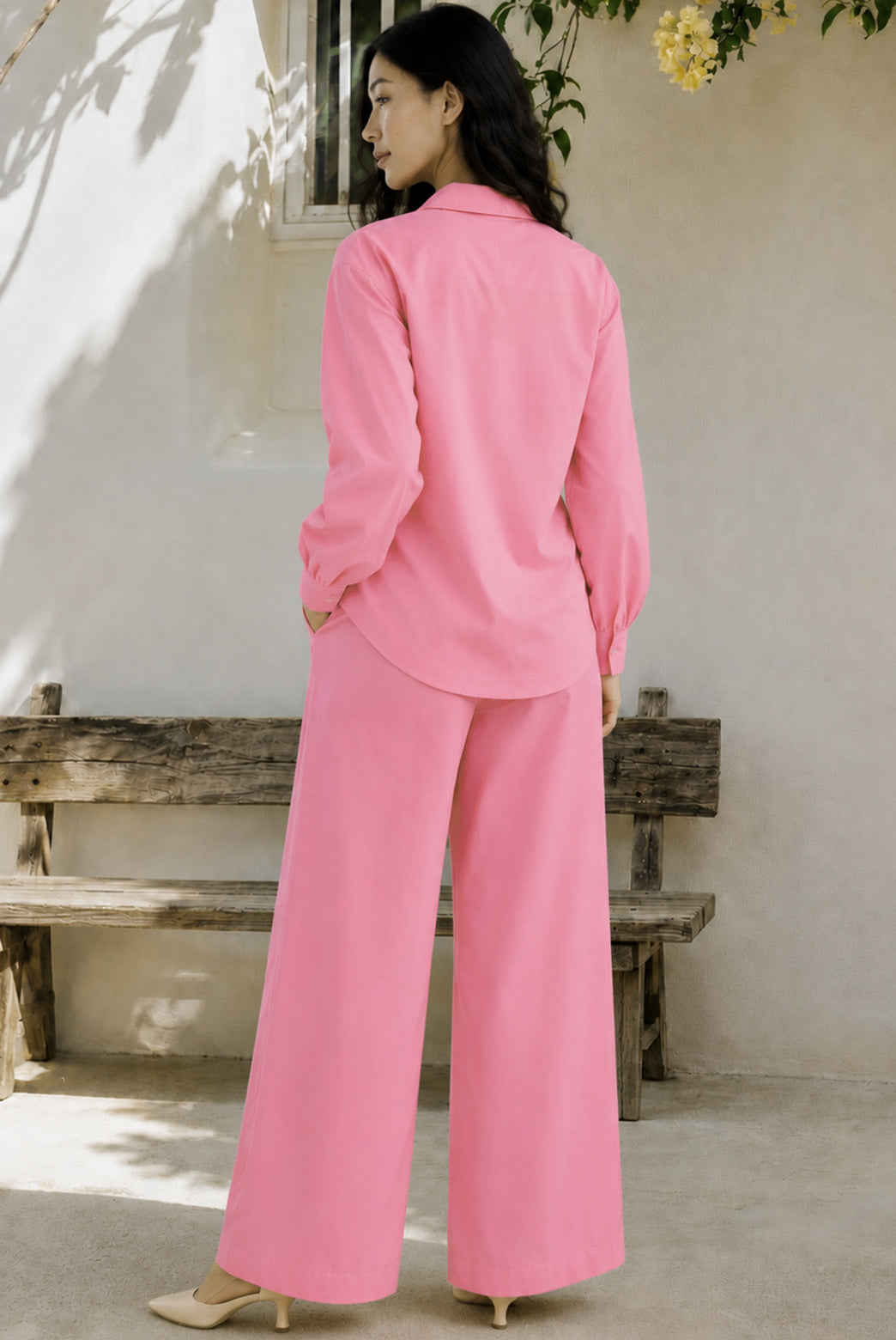 Pink Cotton Poplin Wrap Shirt Co-Ord Set