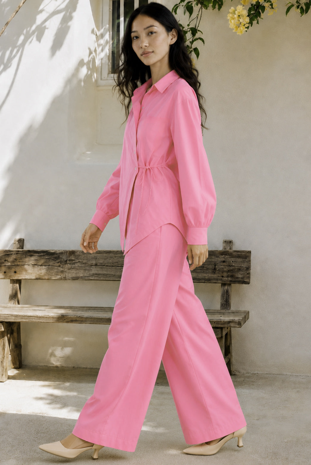 Pink Cotton Poplin Wrap Shirt Co-Ord Set