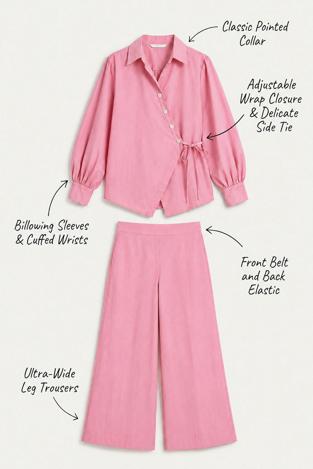 Pink Cotton Poplin Wrap Shirt Co-Ord Set
