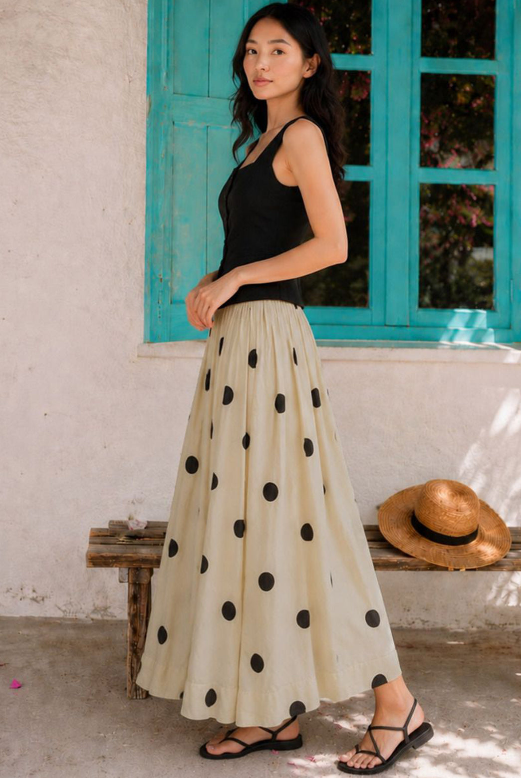 Black Vest & Polka Dot Maxi Skirt Set