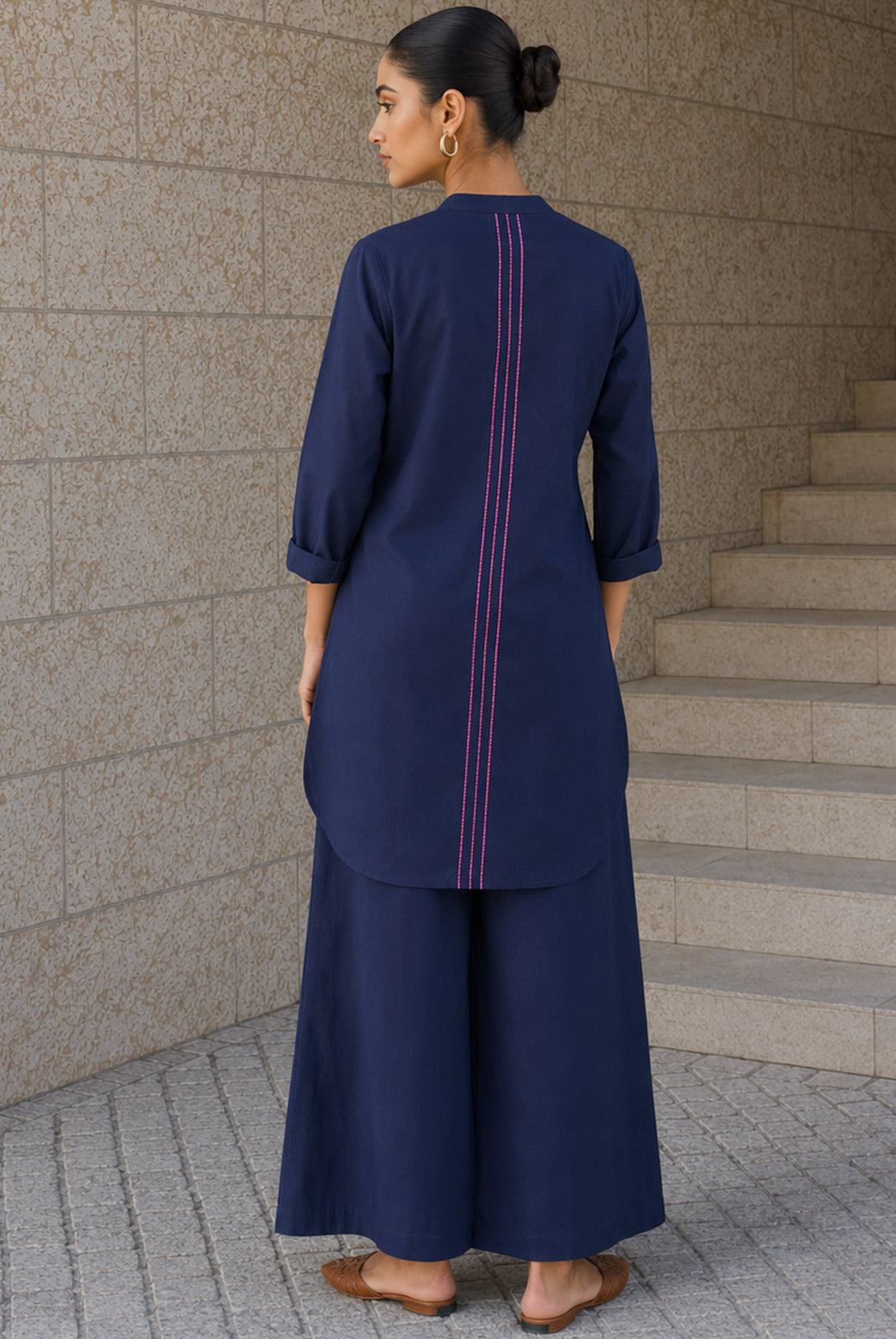 Navy Blue Cotton Poplin Tunic Co-Ord Set