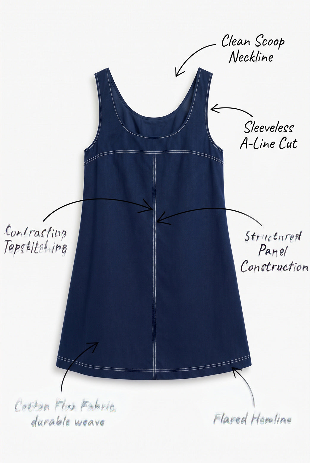 Navy Blue Cotton Flax Contrast Stitch Mini Shirt