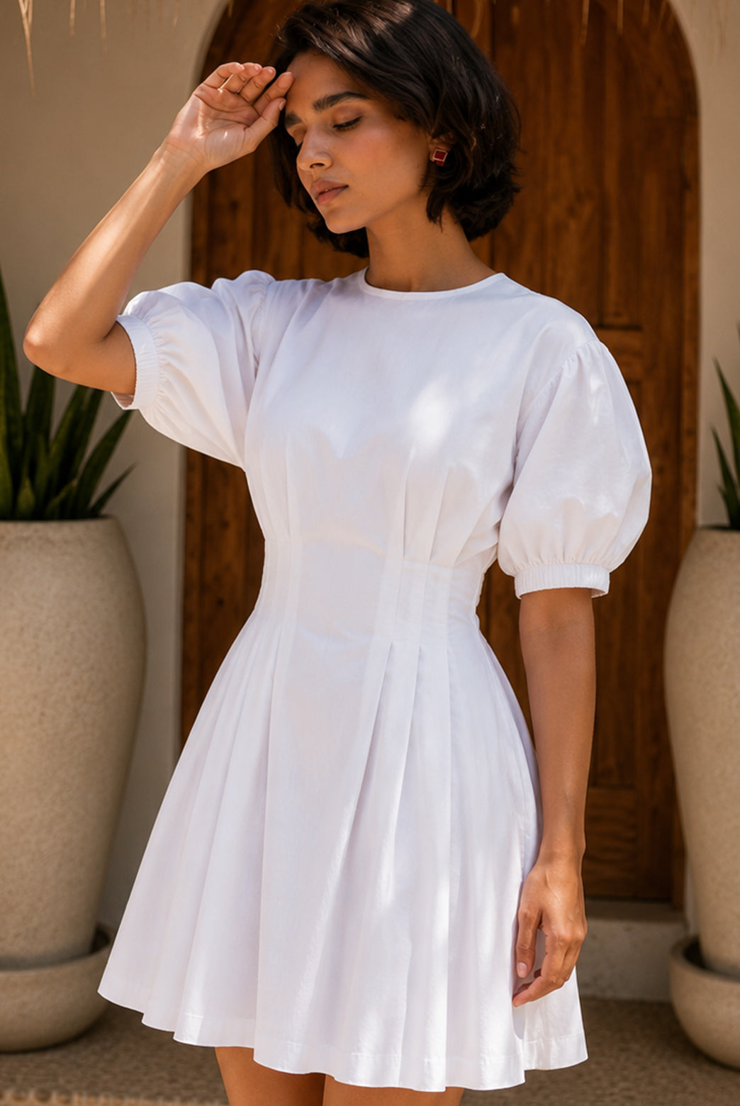 White Pleated Mini Dress