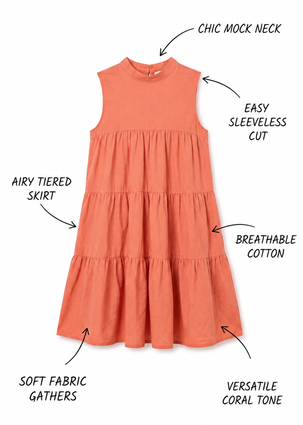 Rust Orange Tiered Sleeveless Dress