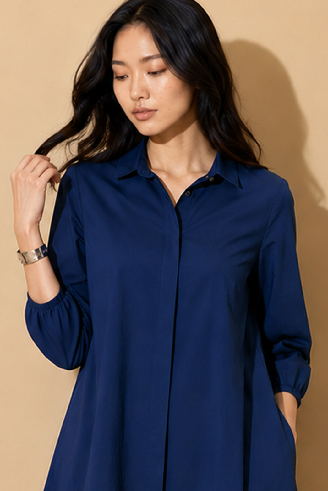 Navy Blue A-Line Shirt Dress