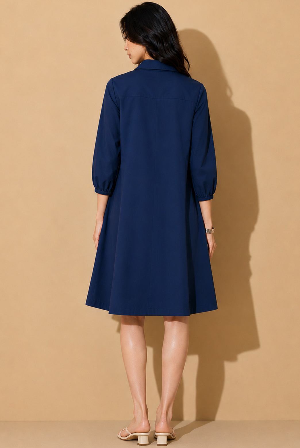 Navy Blue A-Line Shirt Dress
