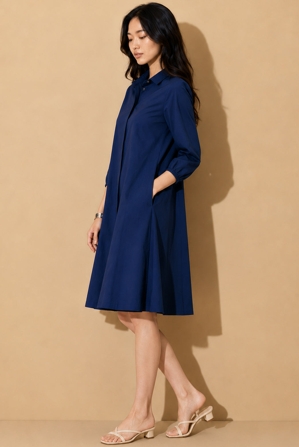 Navy Blue A-Line Shirt Dress