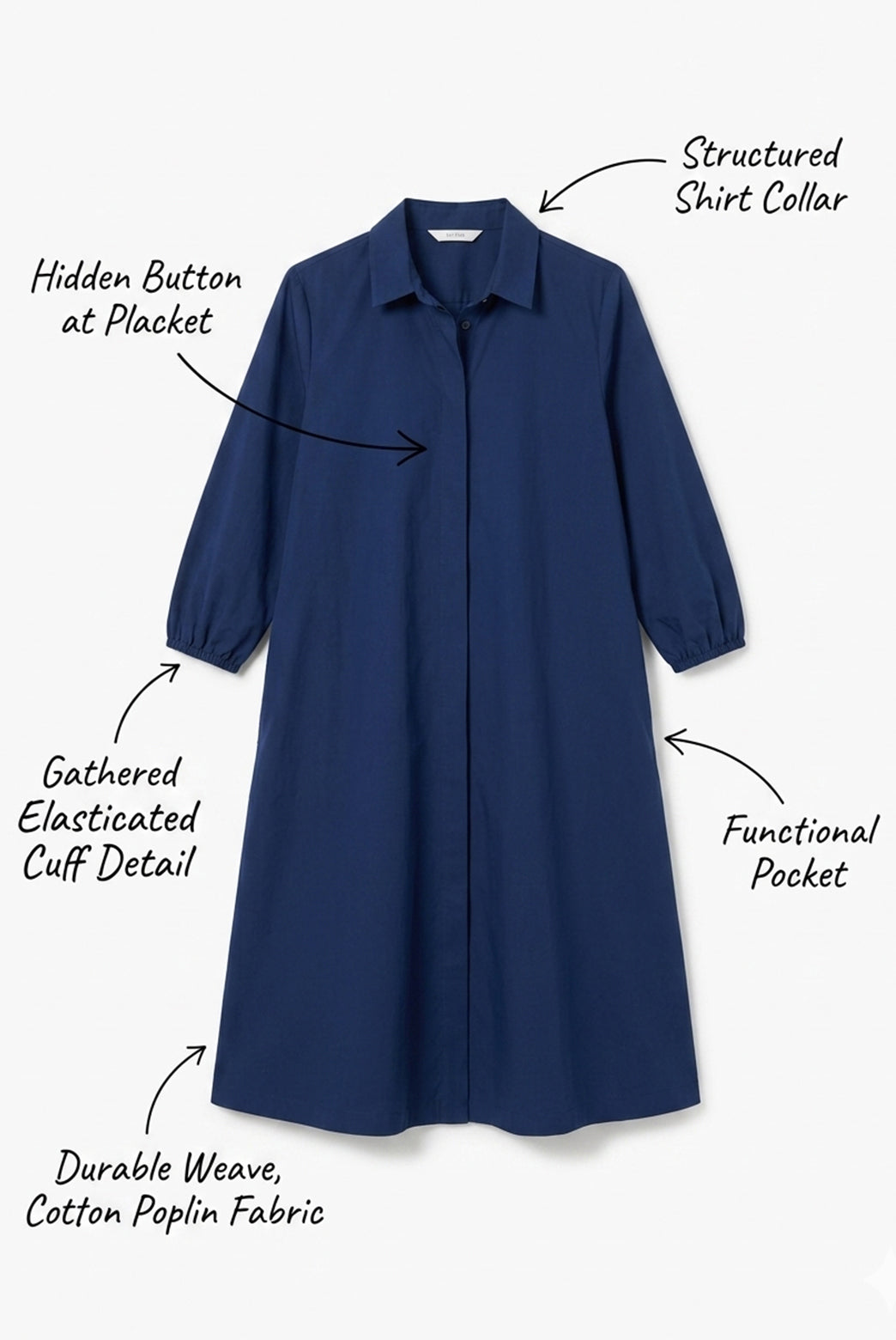 Navy Blue A-Line Shirt Dress