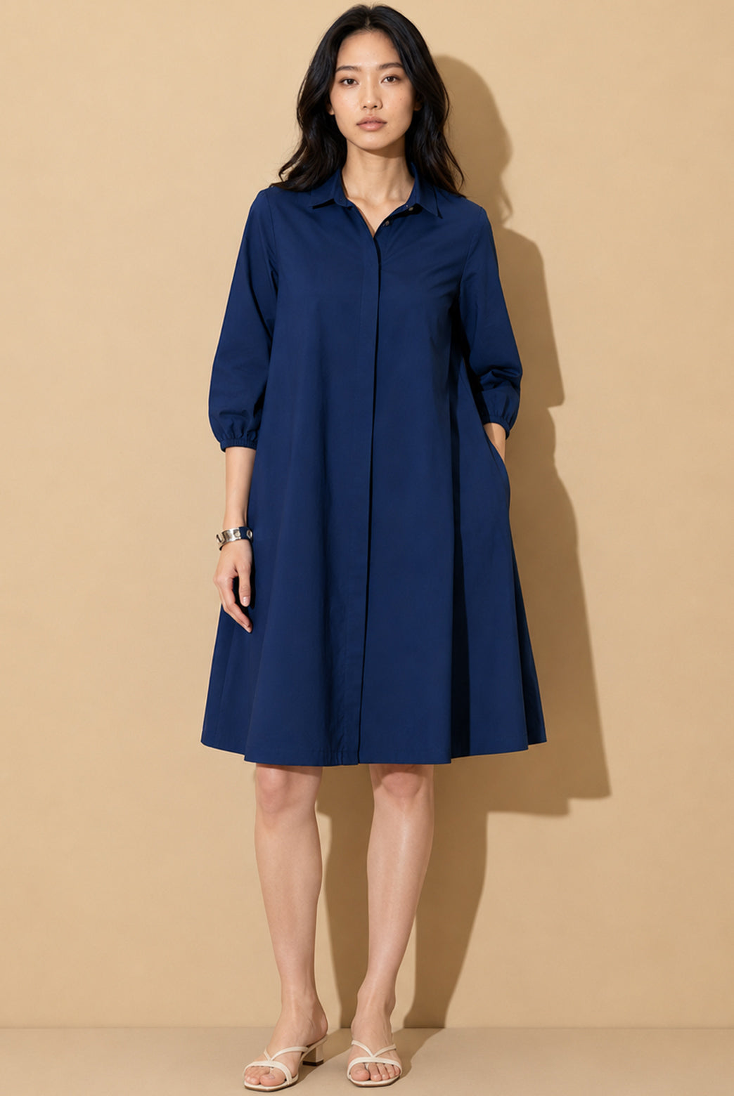 Navy Blue A-Line Shirt Dress