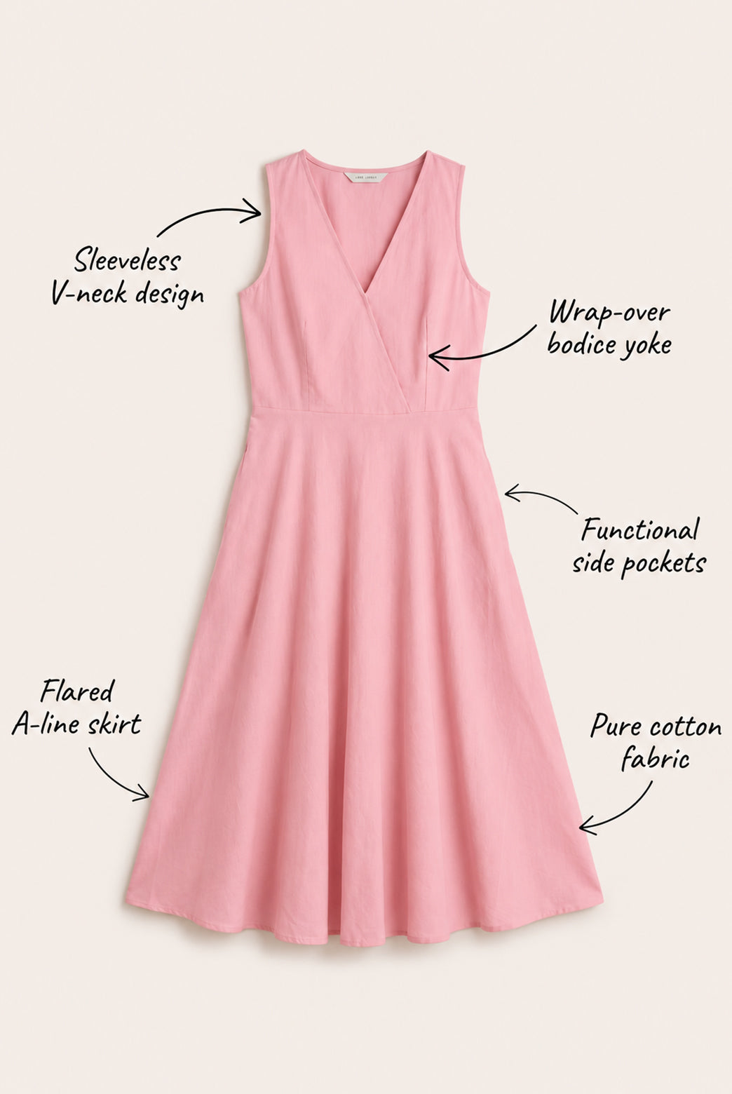 Pink Cotton Surplice Neck Dress