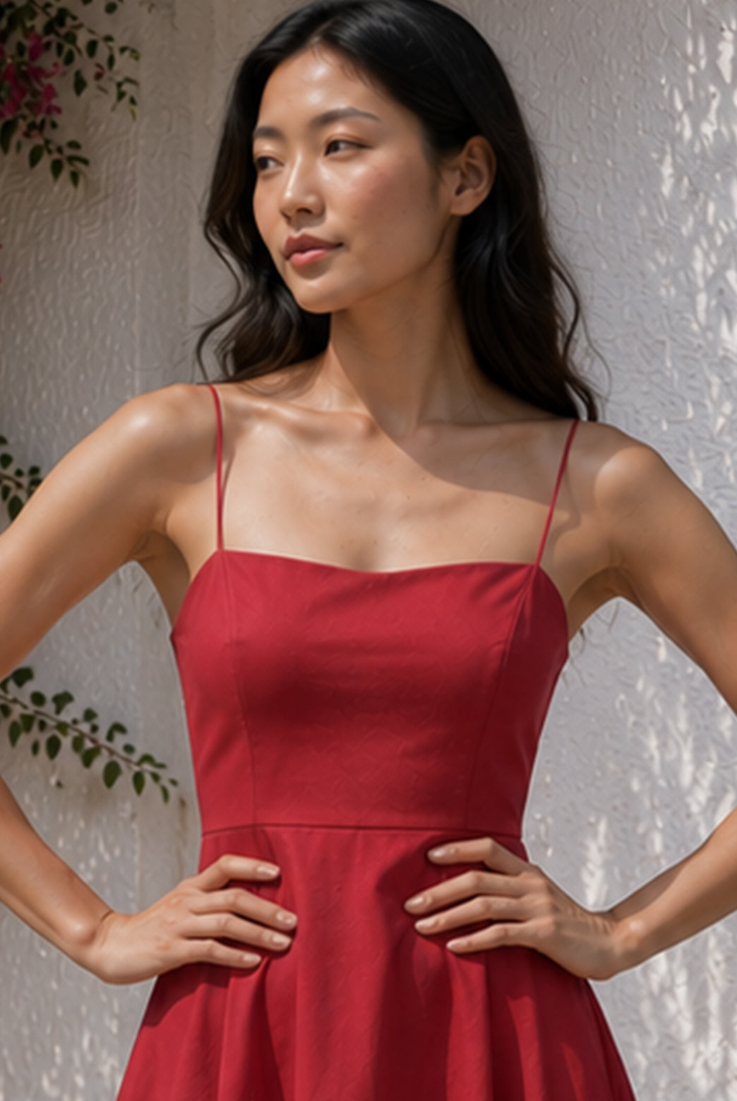 Spaghetti Strap Fit & Flare Dress in Maroon