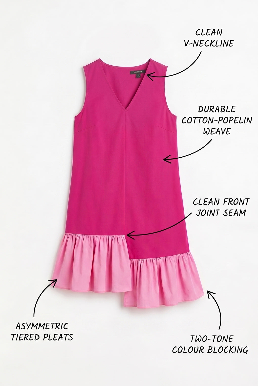 Pink Color Block Asymmetric Ruffle Shift Dress