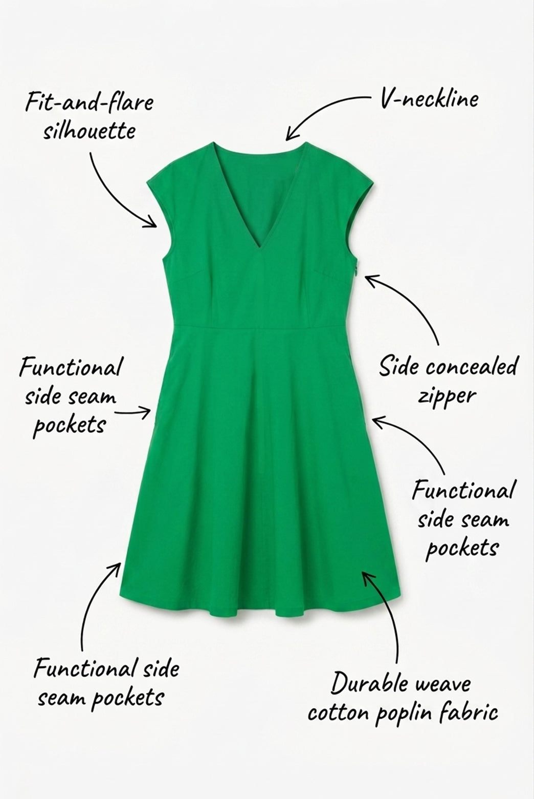 Emerald Green Poplin V-Neck Mini Dress