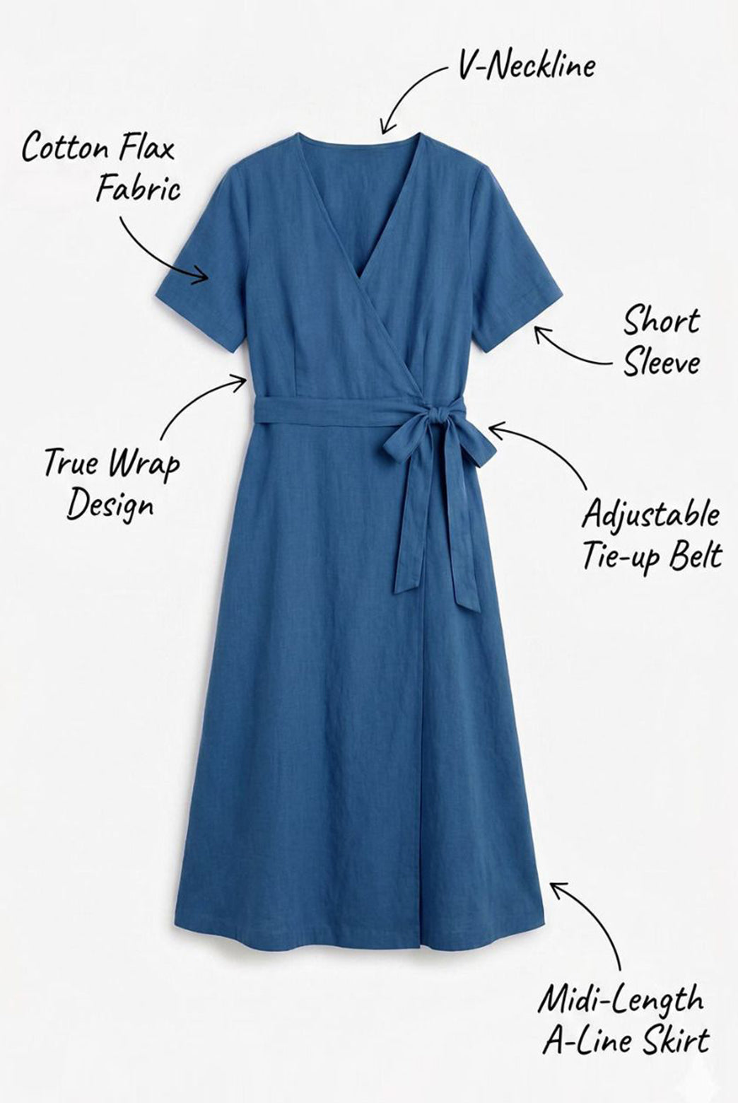 Blue Cotton Flax Wrap Maxi Dress