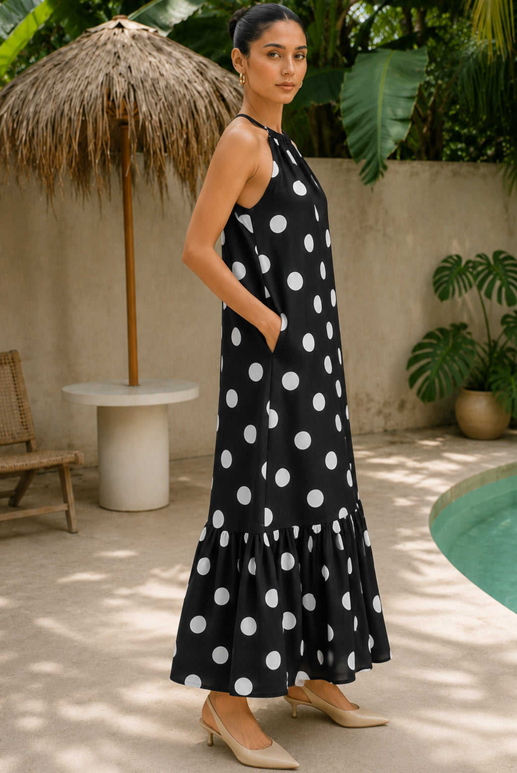 Black Polka Dot Cotton Maxi Dress