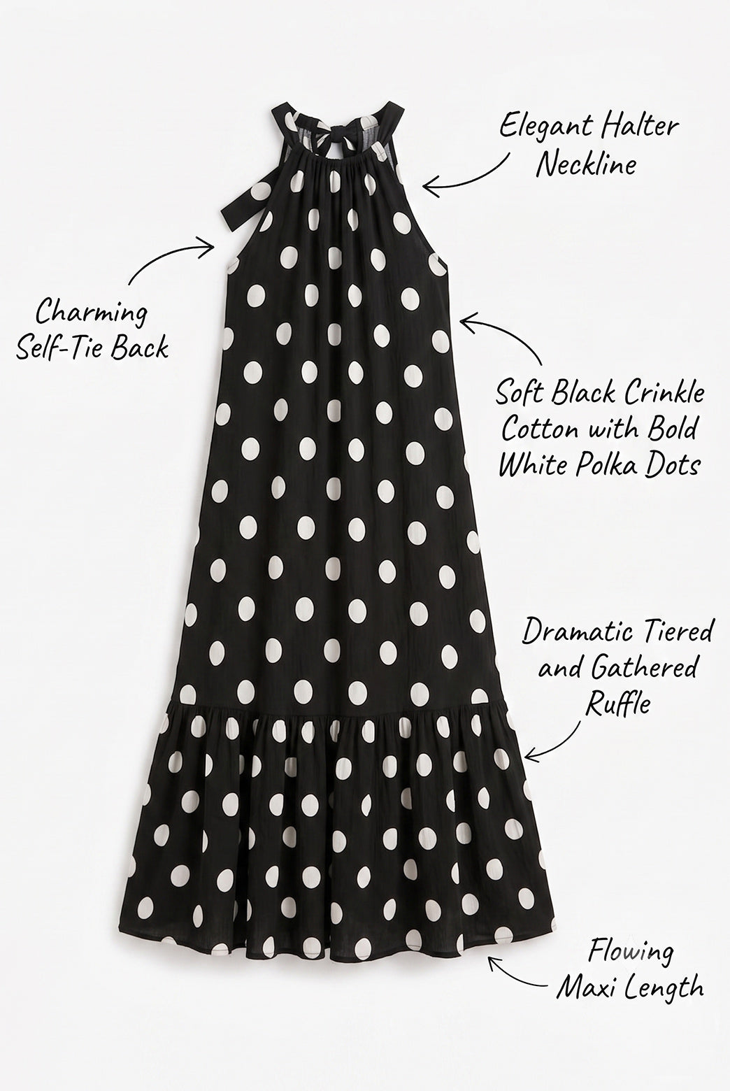Black Polka Dot Cotton Maxi Dress