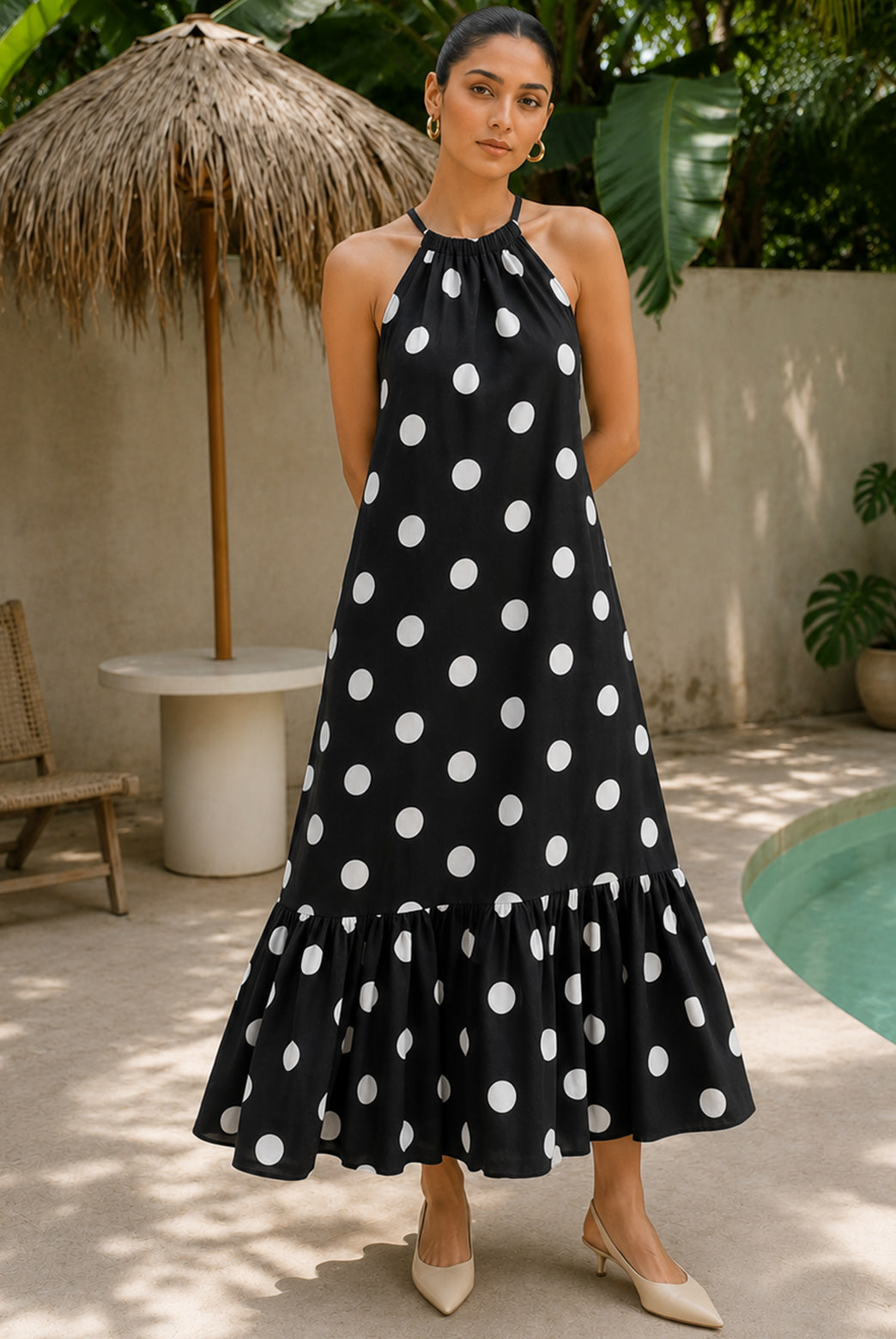 Black Polka Dot Cotton Maxi Dress