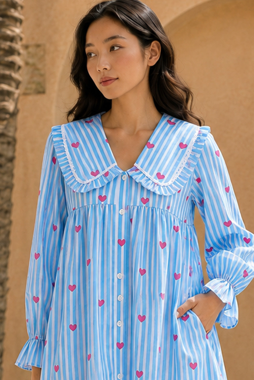 Blue Heart Print Peter Pan Dress