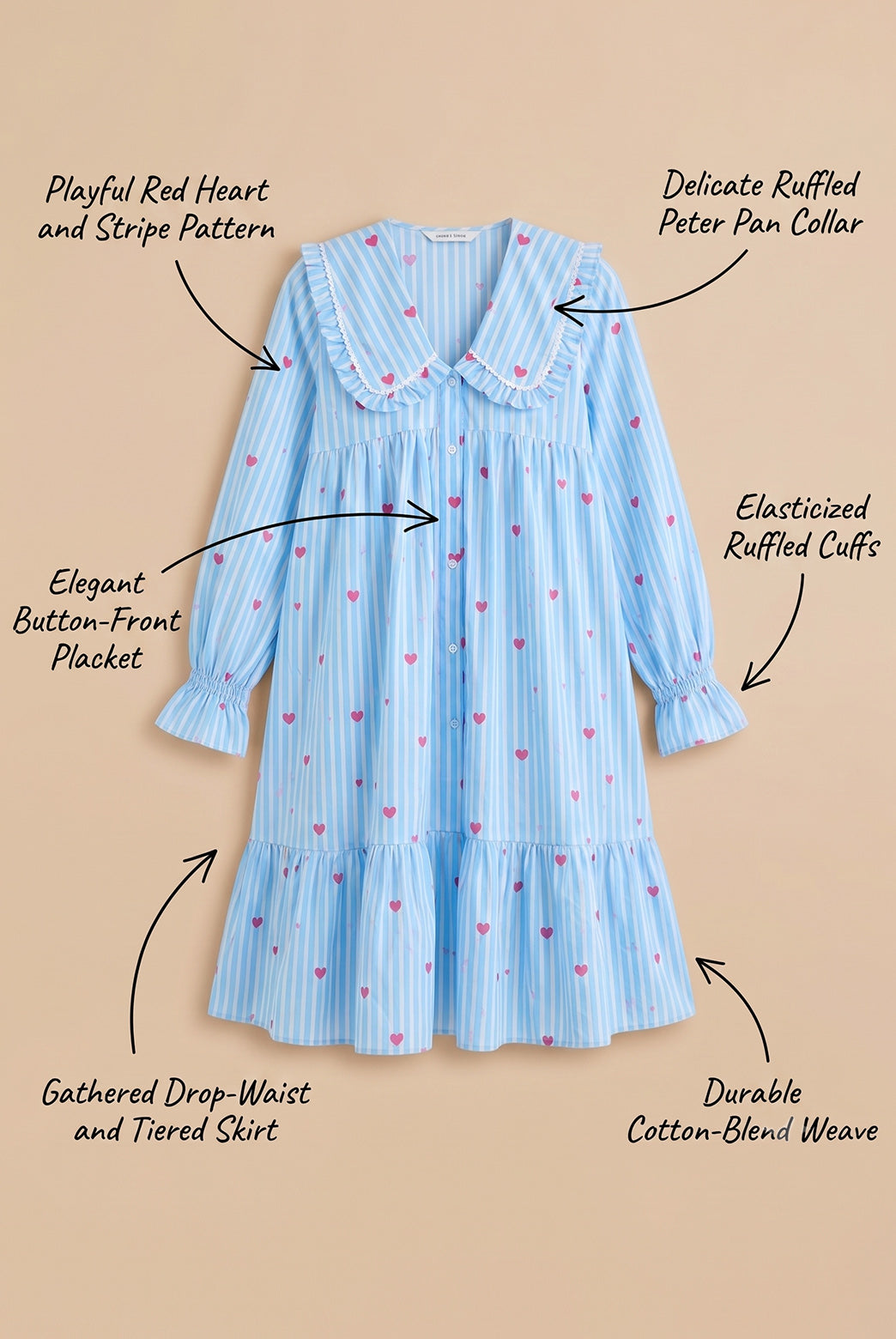 Blue Heart Print Peter Pan Dress