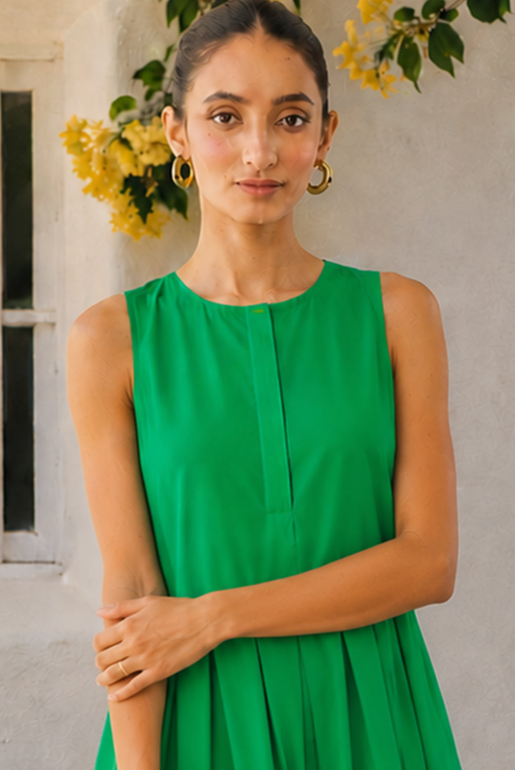 Emerald Green Sleeveless Midi Dress