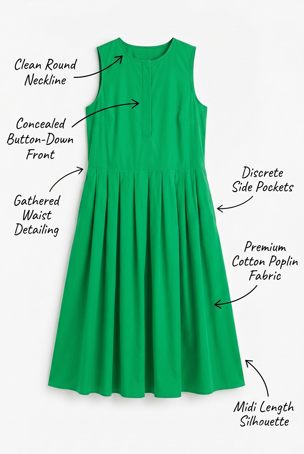 Emerald Green Sleeveless Midi Dress