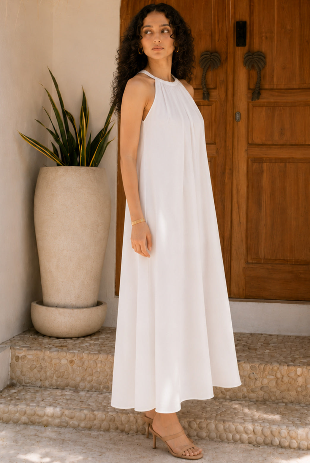 Ivory Cotton Poplin Maxi Dress