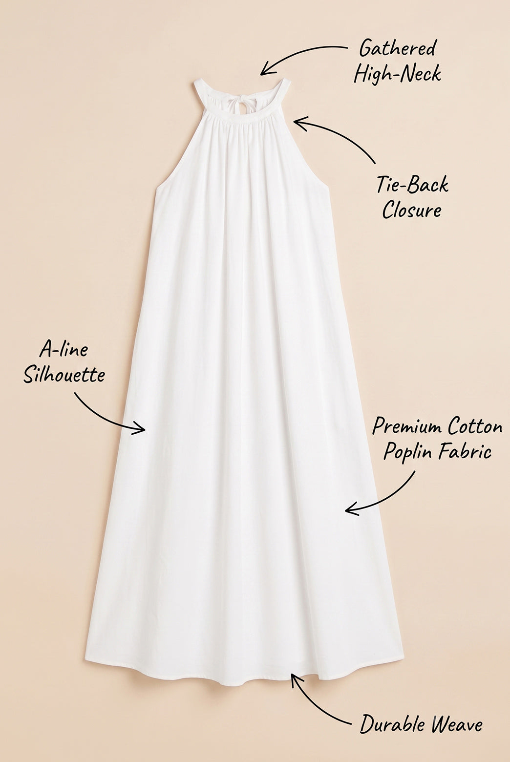 Ivory Cotton Poplin Maxi Dress