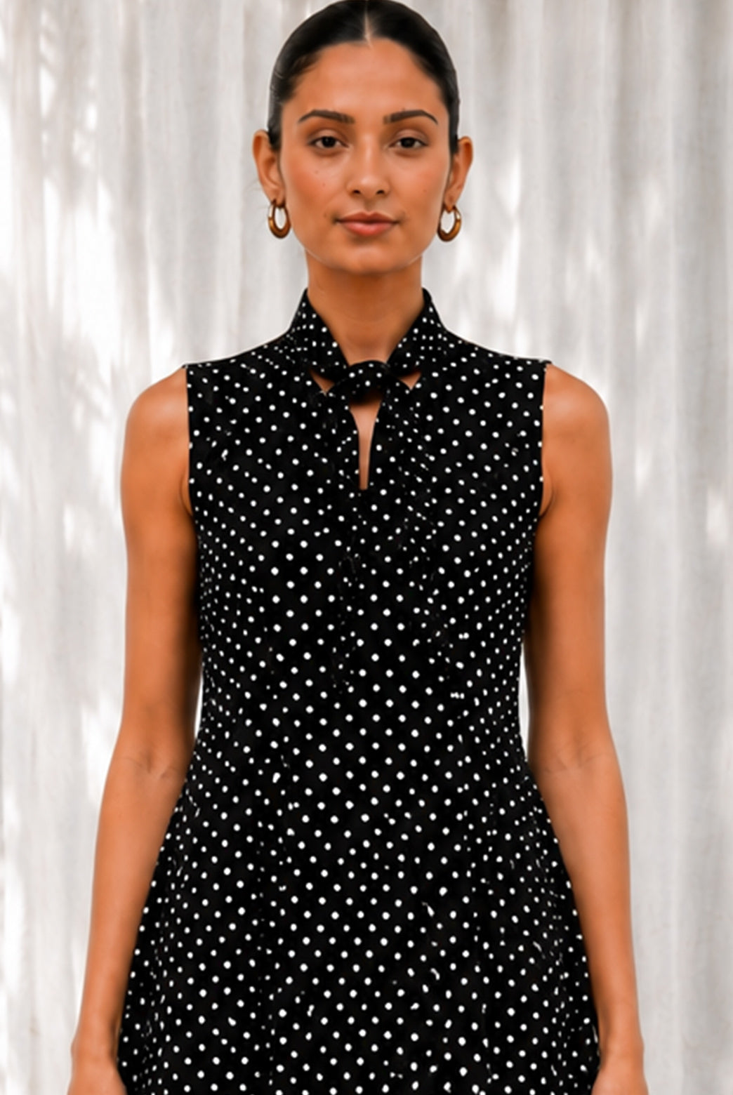 Midnight Polka Tie-Neck Maxi Dress