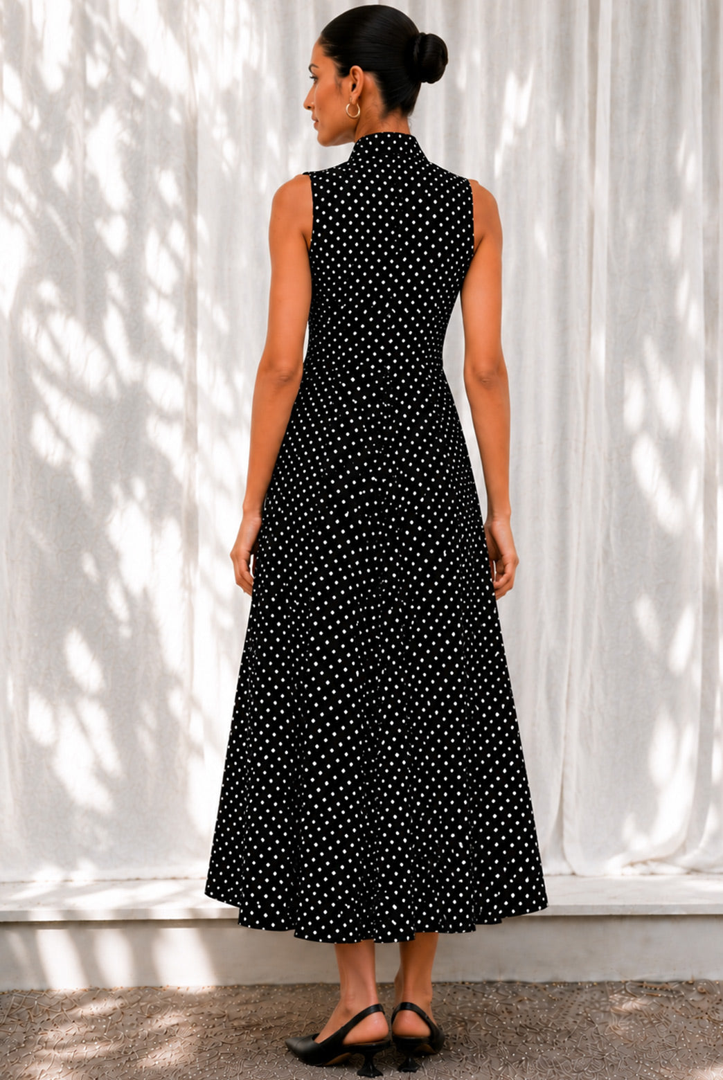 Midnight Polka Tie-Neck Maxi Dress