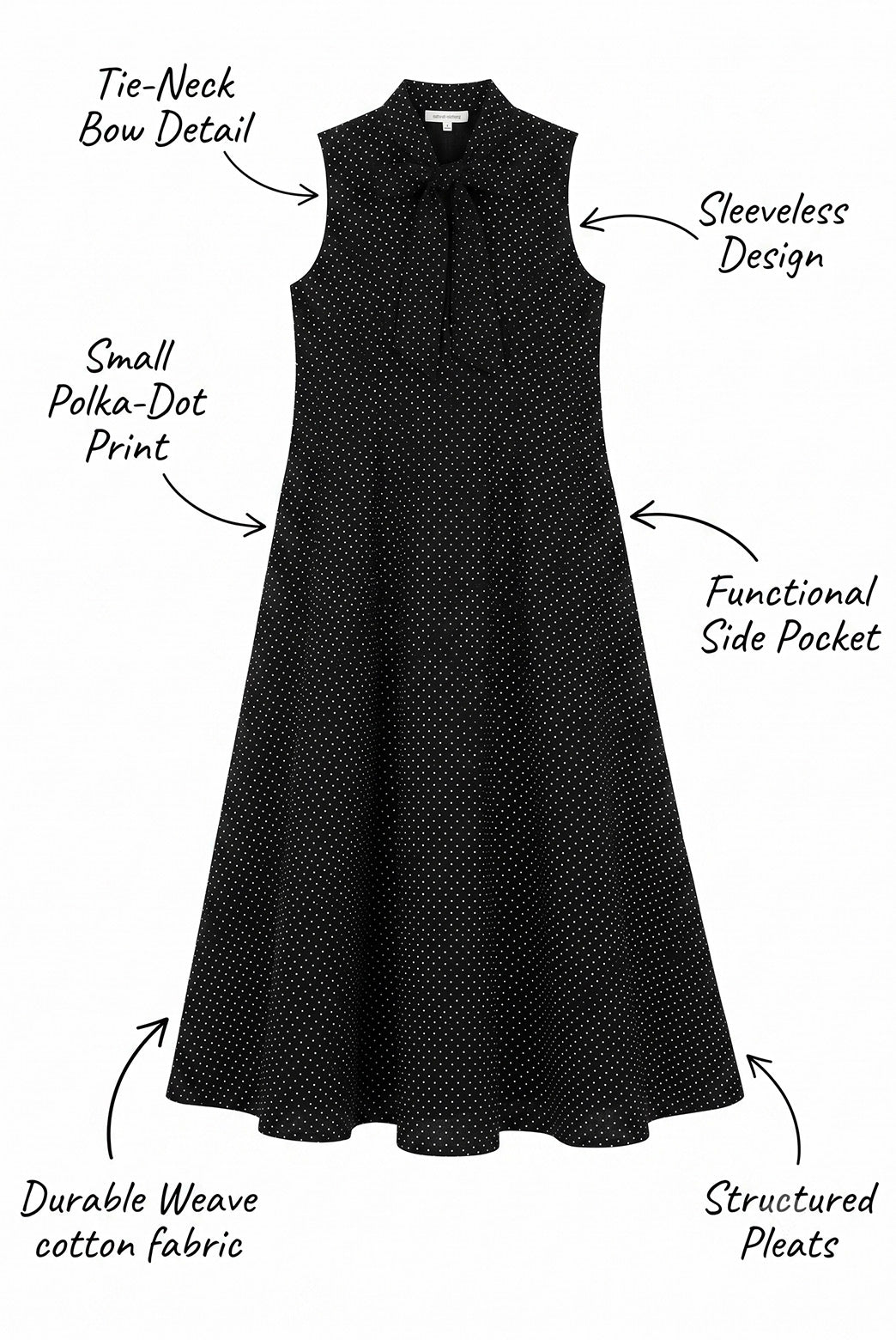 Midnight Polka Tie-Neck Maxi Dress