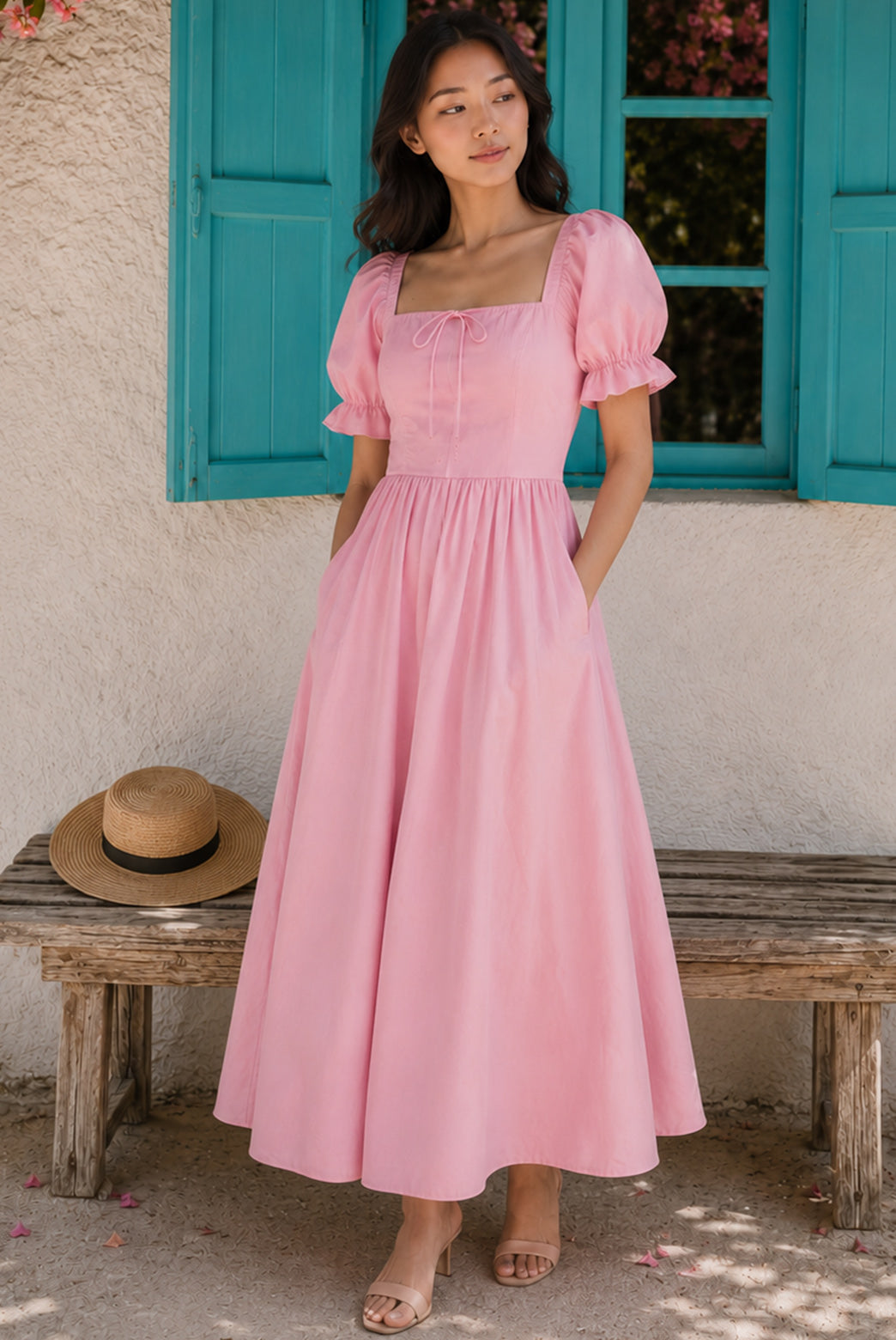 Blush Pink Poplin Maxi Dress