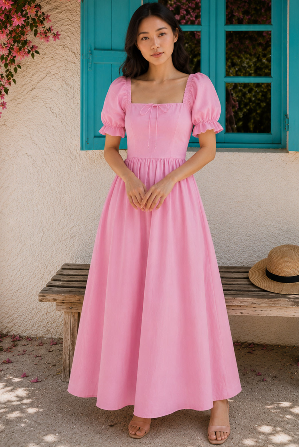 Blush Pink Poplin Maxi Dress