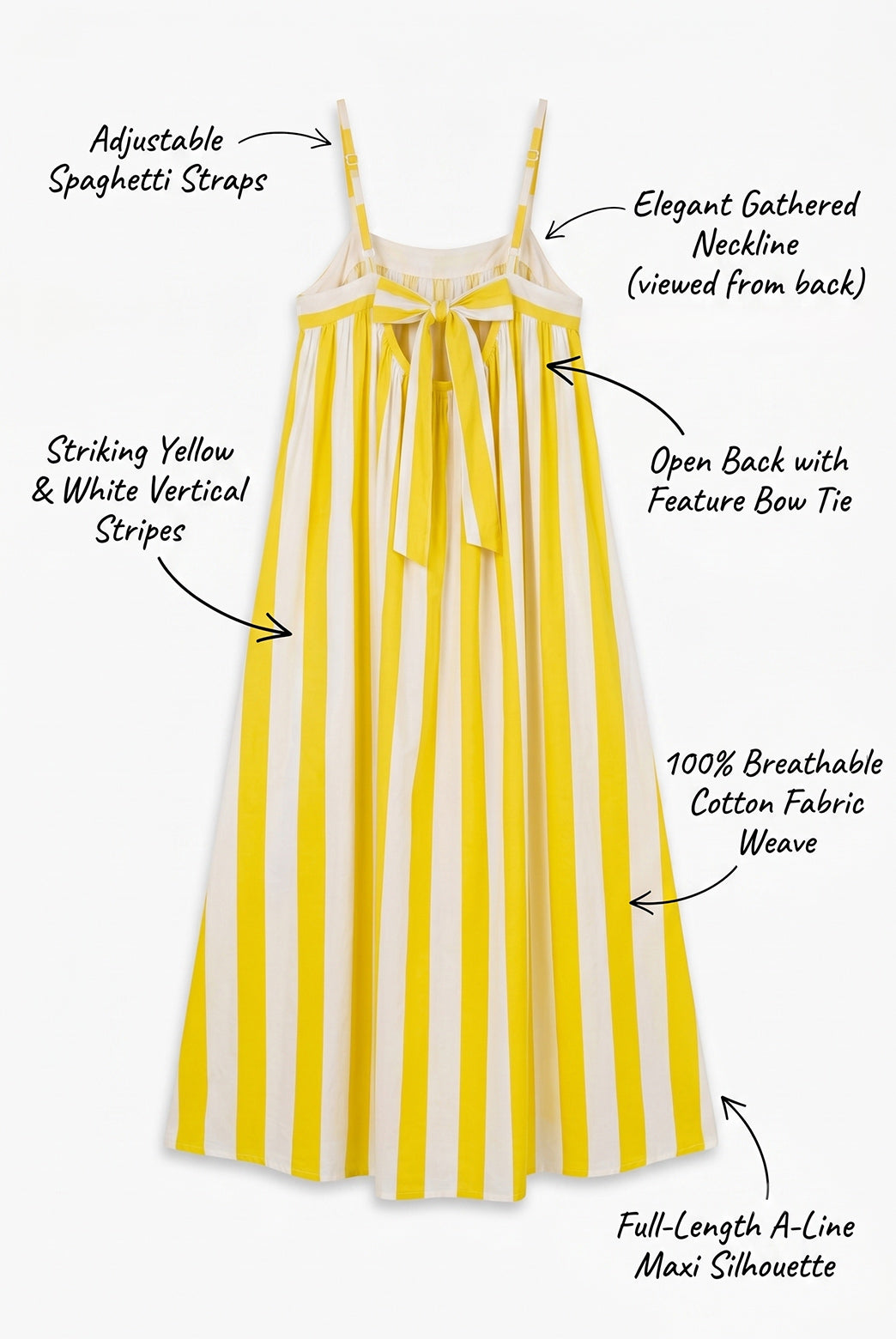 Yellow Stripe Tie-Back Cotton Maxi Dress