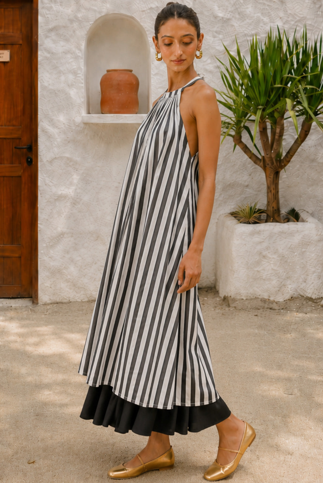 Black & White Striped Layered Maxi Dress
