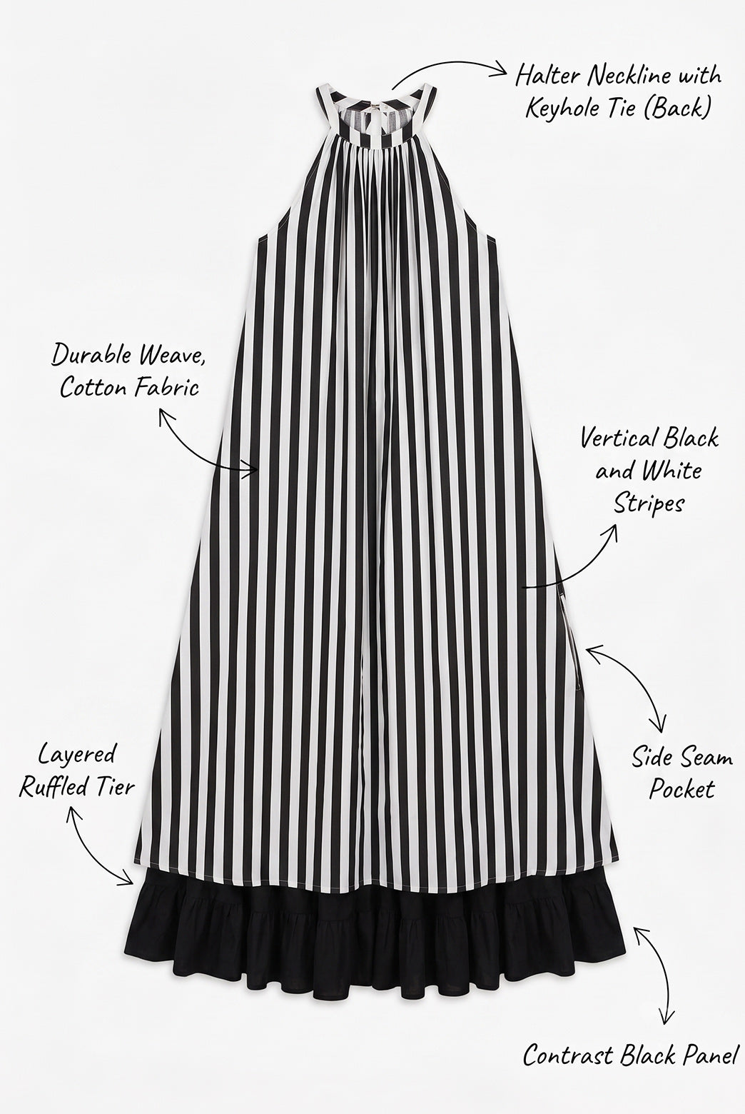 Black & White Striped Layered Maxi Dress