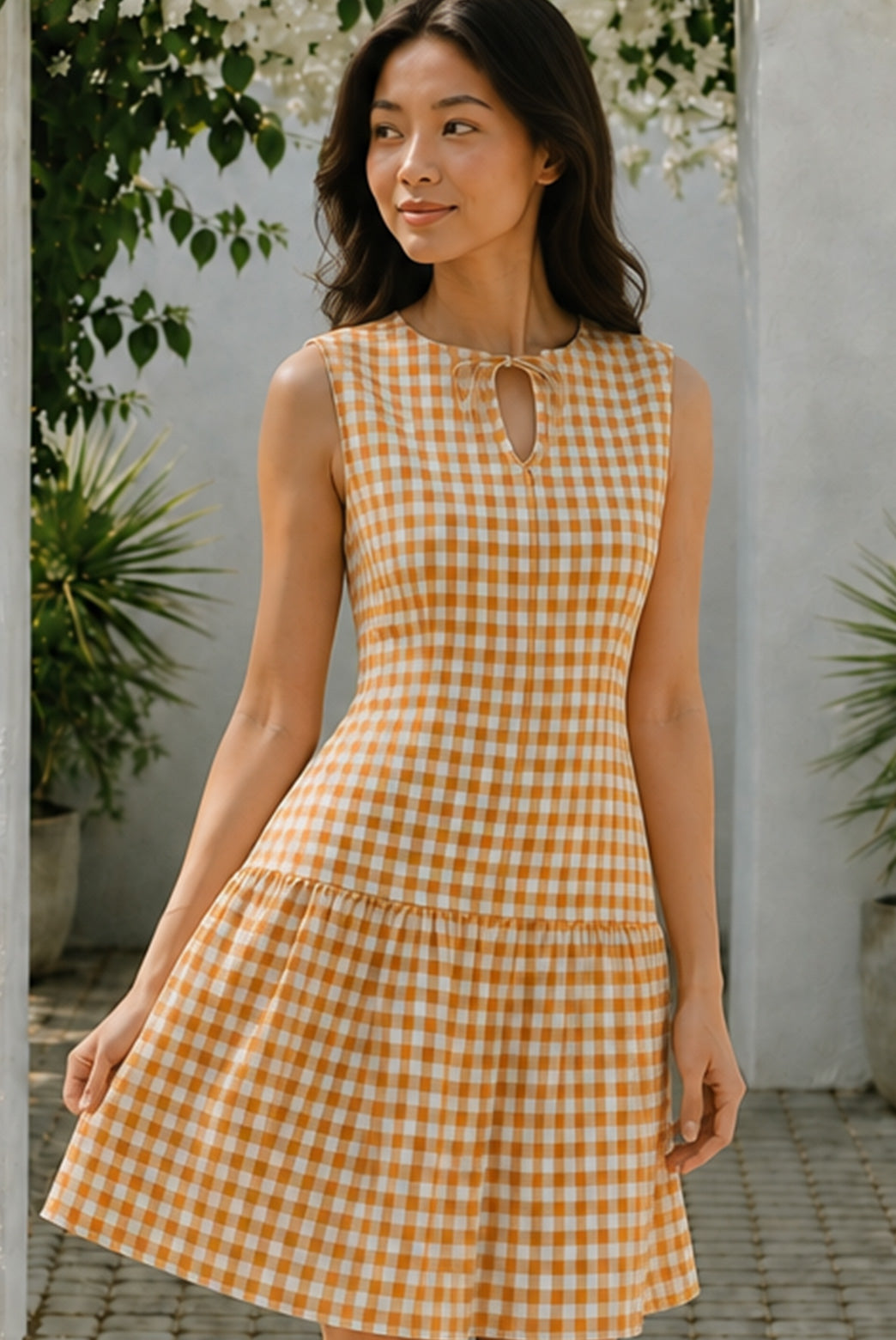 Sunshine Gingham Keyhole Mini Dress